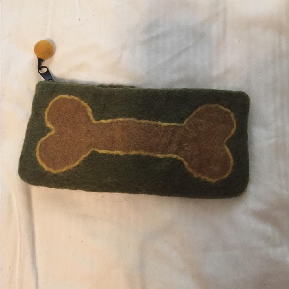 Handmade Green/Yellow Dog Bone Felted Wool Pouch